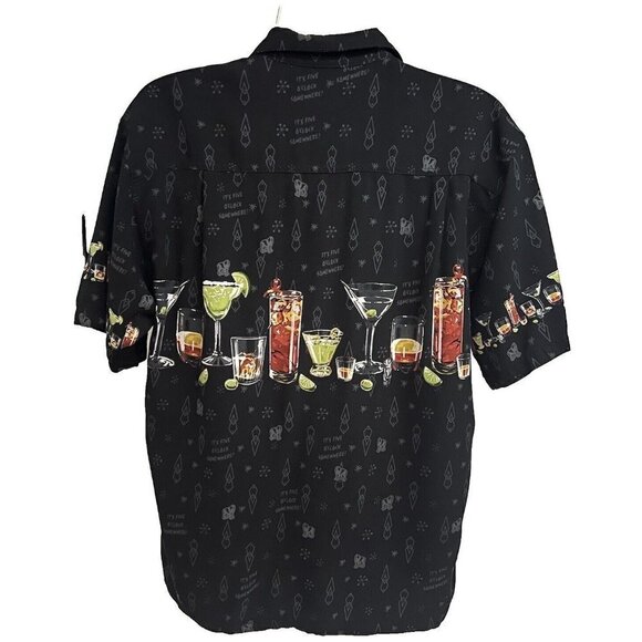 Big Dogs Black Hawaiian Button Up Camp Shirt Medium Cocktails Pocket Tropical - Picture 2 of 6